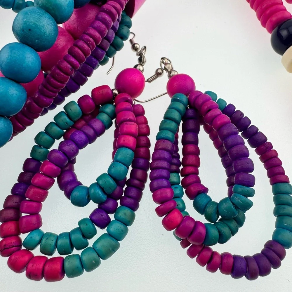 Vintage 80’s Retro Bold Multicolor Wood Beaded Necklace just in from Grandma - Picture 3 of 9